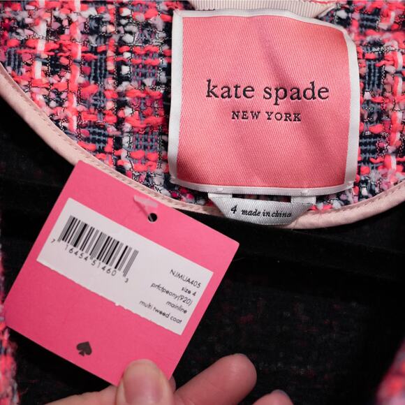 Kate Spade Multi Tweed Coat Hibiscus Tea Gold Studded Boucle SZ 4 NWT - Picture 8 of 9